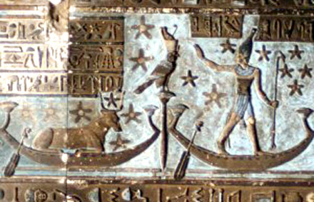 Mehet-Weret de Hemelse koe op de Papyrusboot.